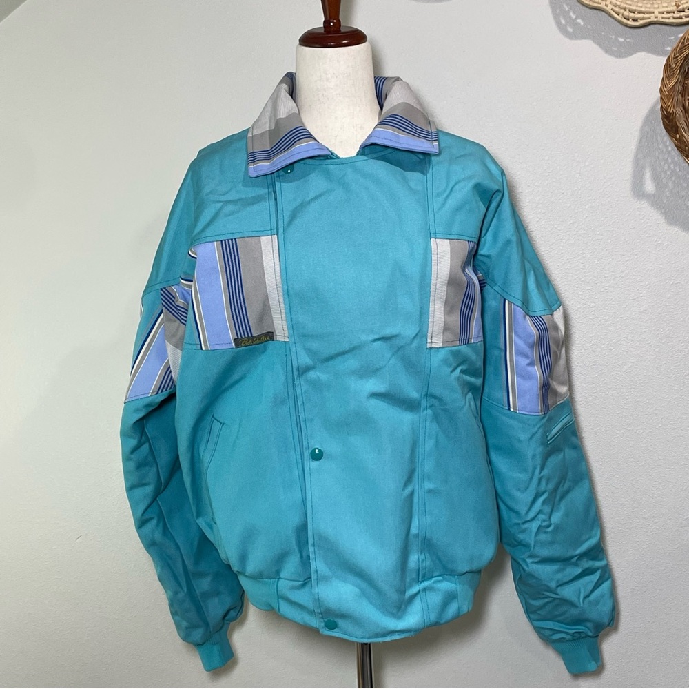 VTG 80s 90s Blue Striped Western Design Insulated Brushpopper Style Coat Large